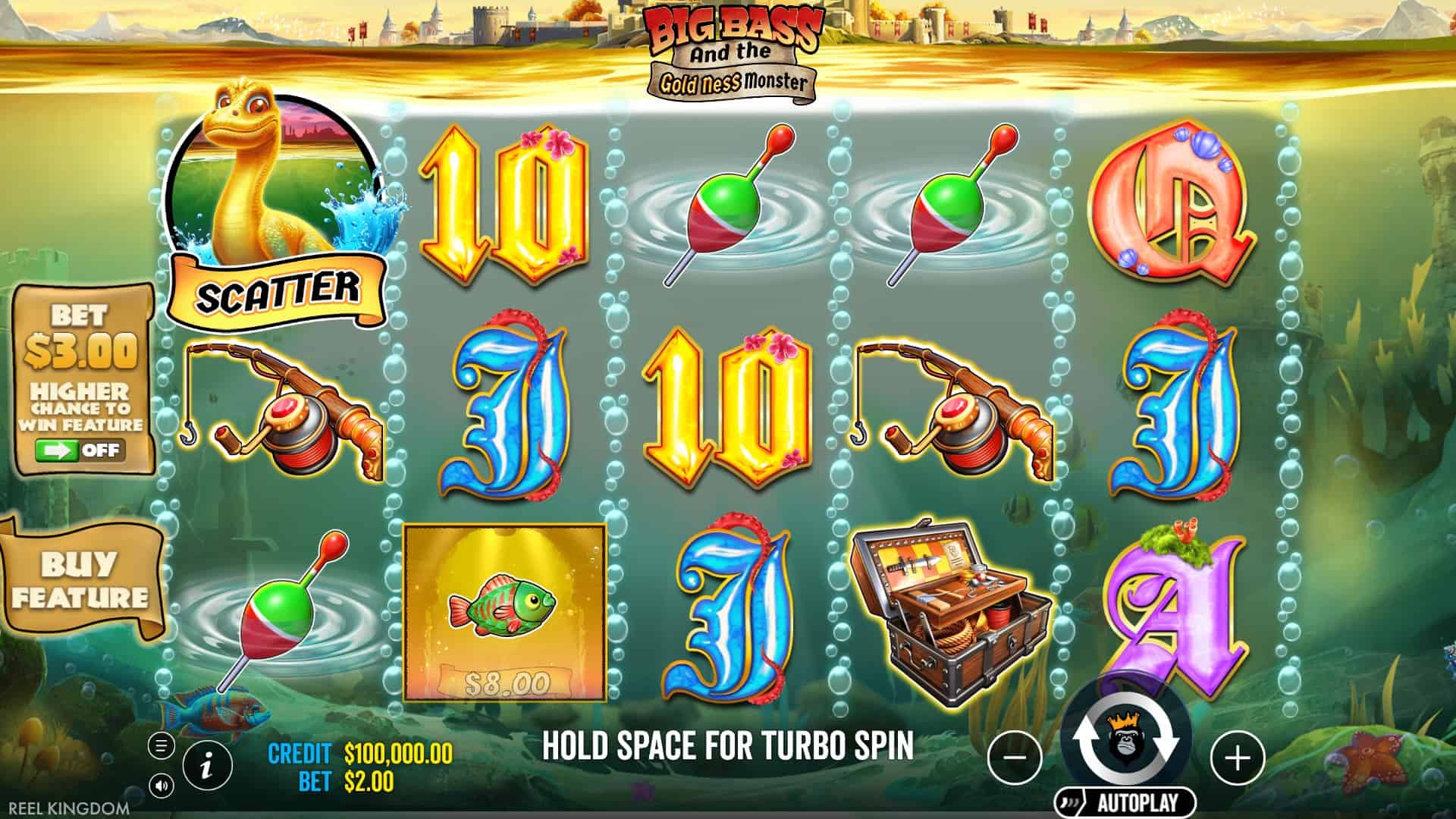 Big Bass and the Gold Ness Monster slot gameplay reels