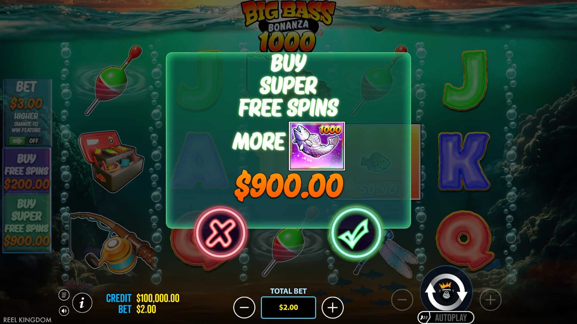 Big Bass Bonanza 1000 bonus buy menu