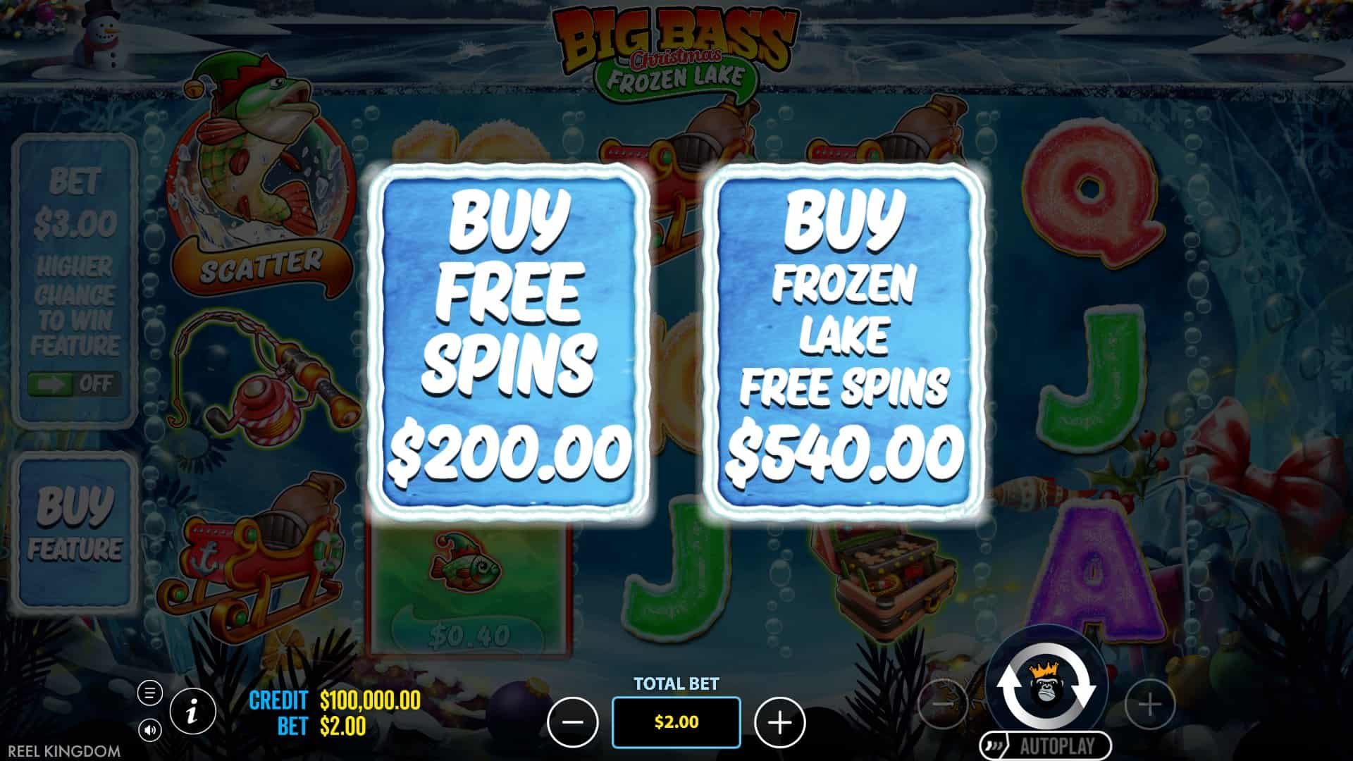 Big Bass Christmas Frozen Lake bonus buy menu