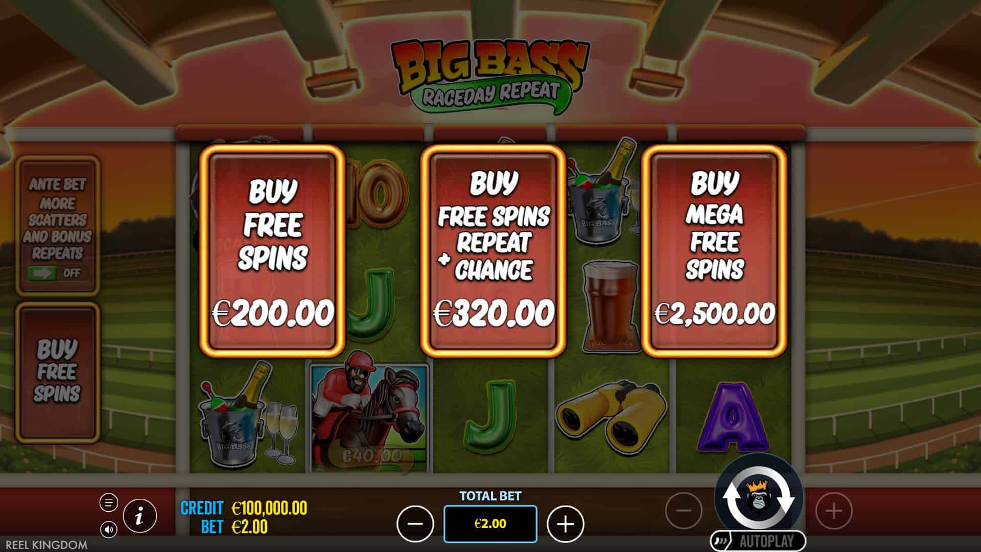 Big Bass Raceday Repeat bonus buy menu