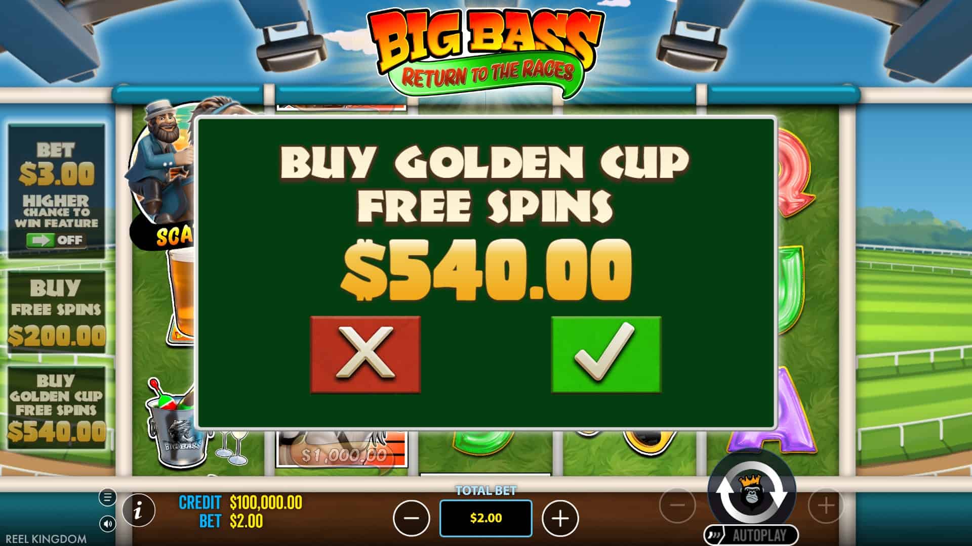 Big Bass Return to the Races Feature Buy bonus buy menu