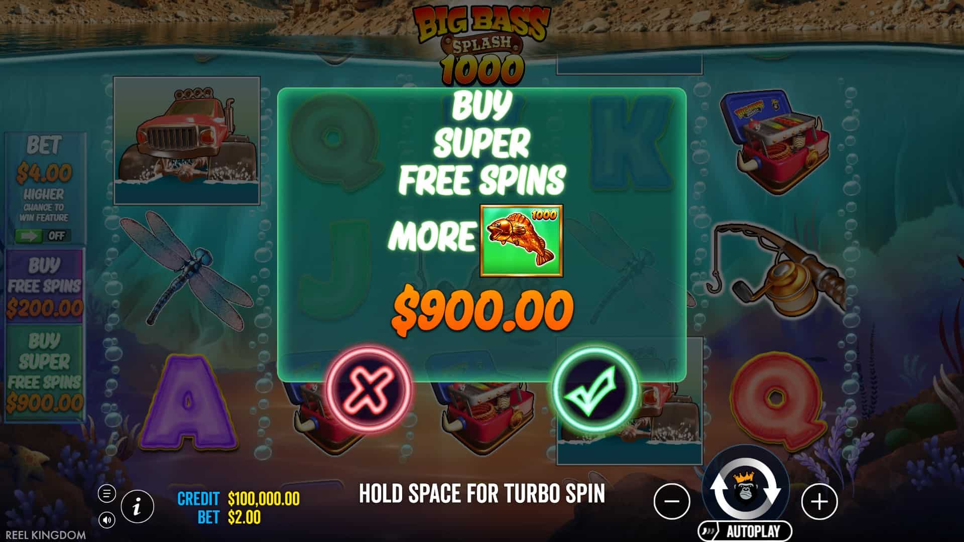 Big Bass Splash 1000 bonus buy menu