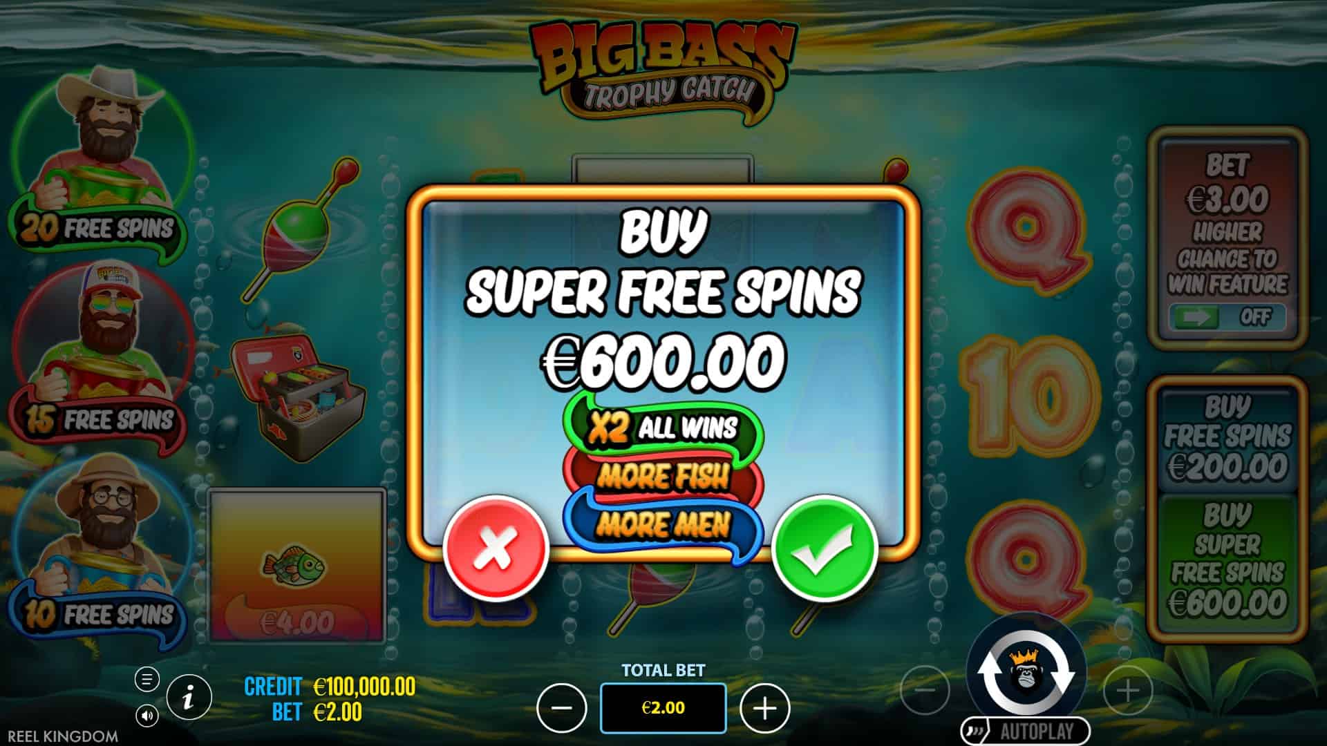 Big Bass Trophy Fishing bonus buy menu