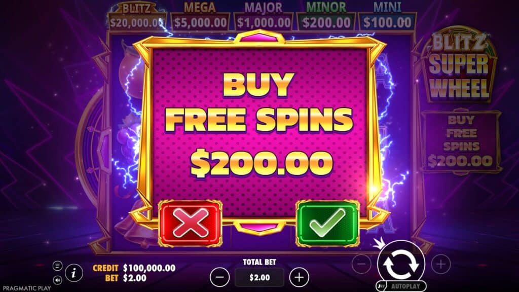 Blitz Super Wheel bonus buy menu