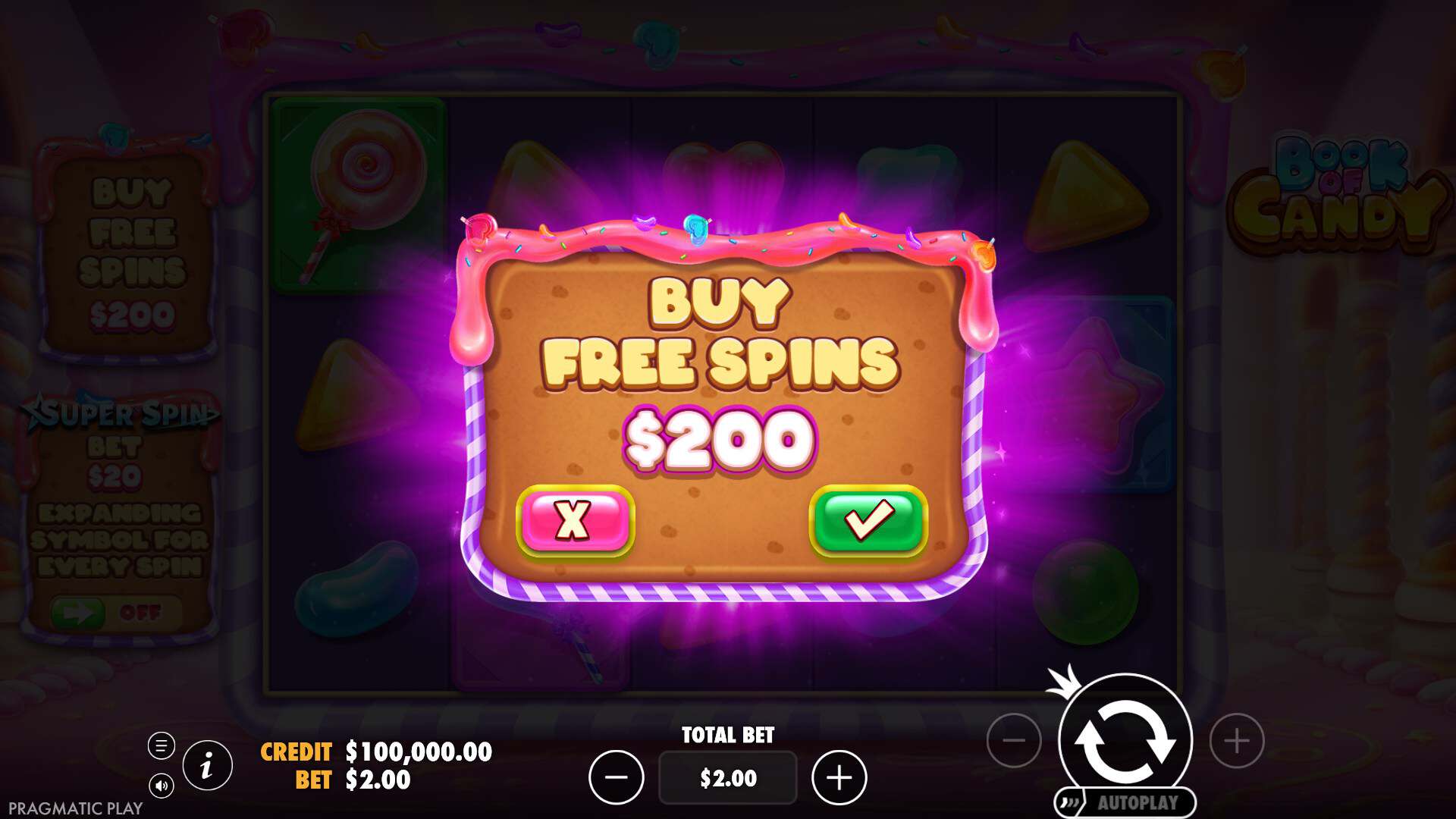 Book of Candy bonus buy menu