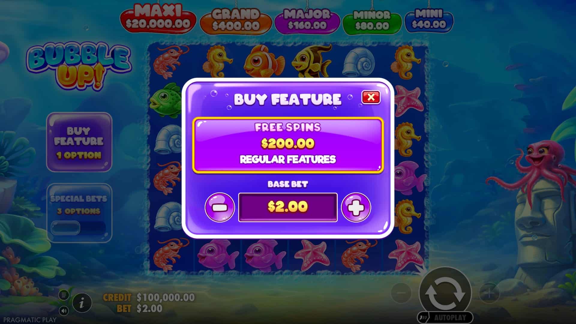 Bubble Up! bonus buy menu