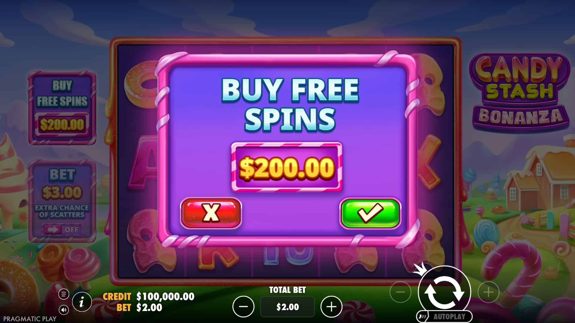 Candy Stash Bonanza bonus buy menu