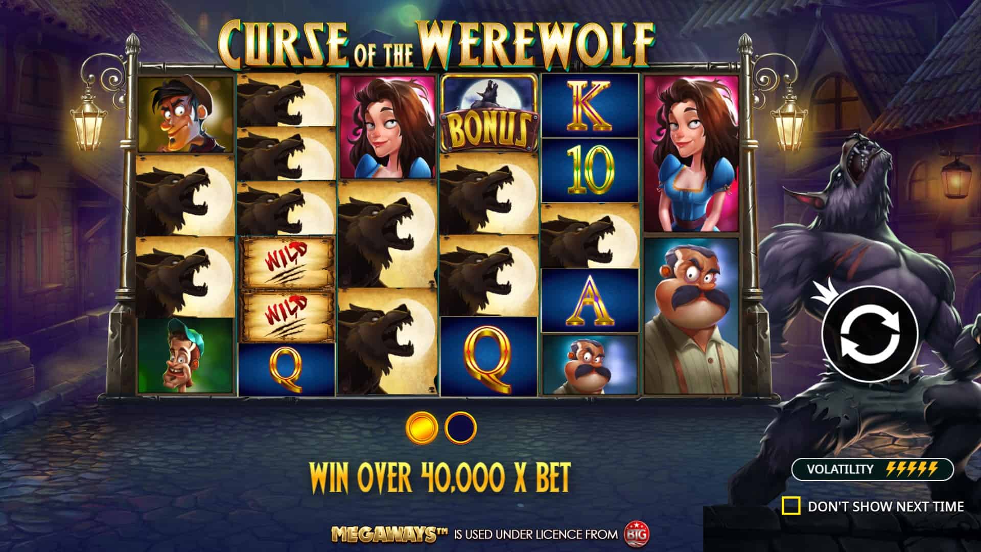 Curse of the Werewolf Megaways slot intro screen