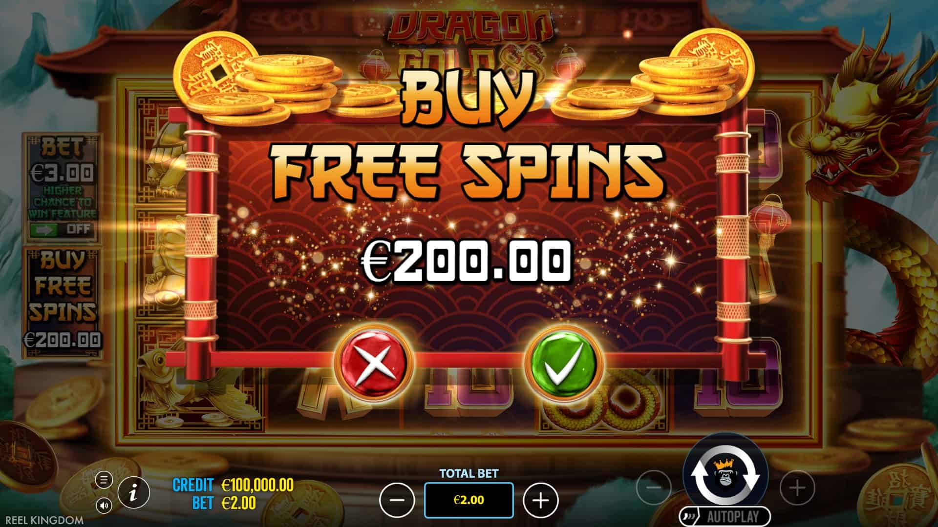 Dragon Gold 88 bonus buy menu