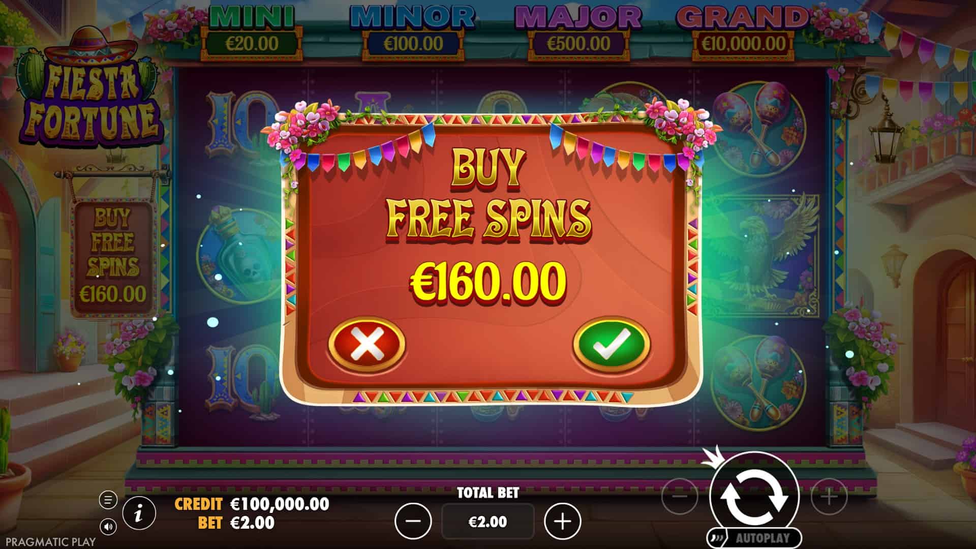 Fiesta Fortune bonus buy menu