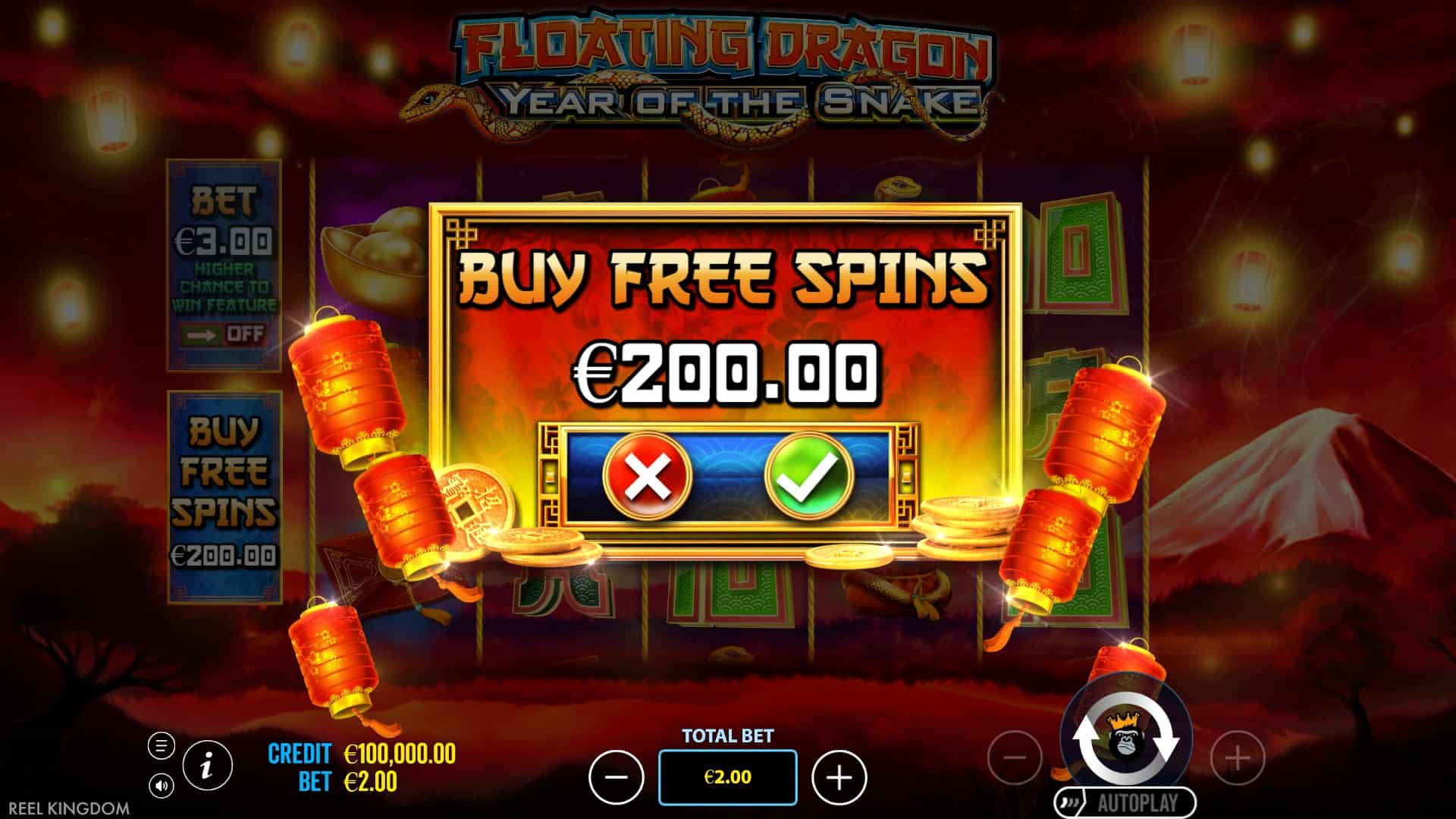 Floating Dragon Year of the Snake bonus buy menu