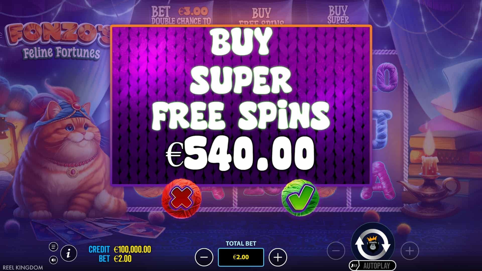 Fonzo’s Feline Fortunes bonus buy menu
