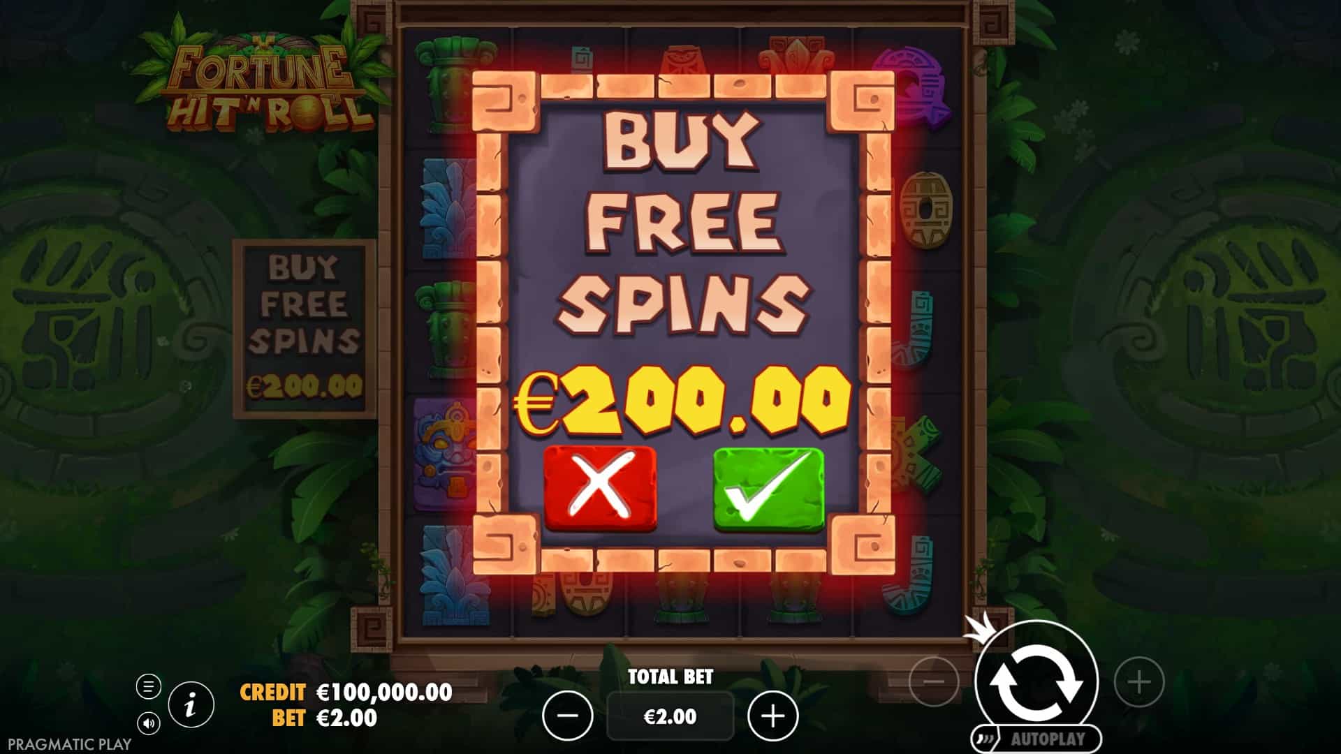 Fortune Hit ‘N’ Roll bonus buy menu