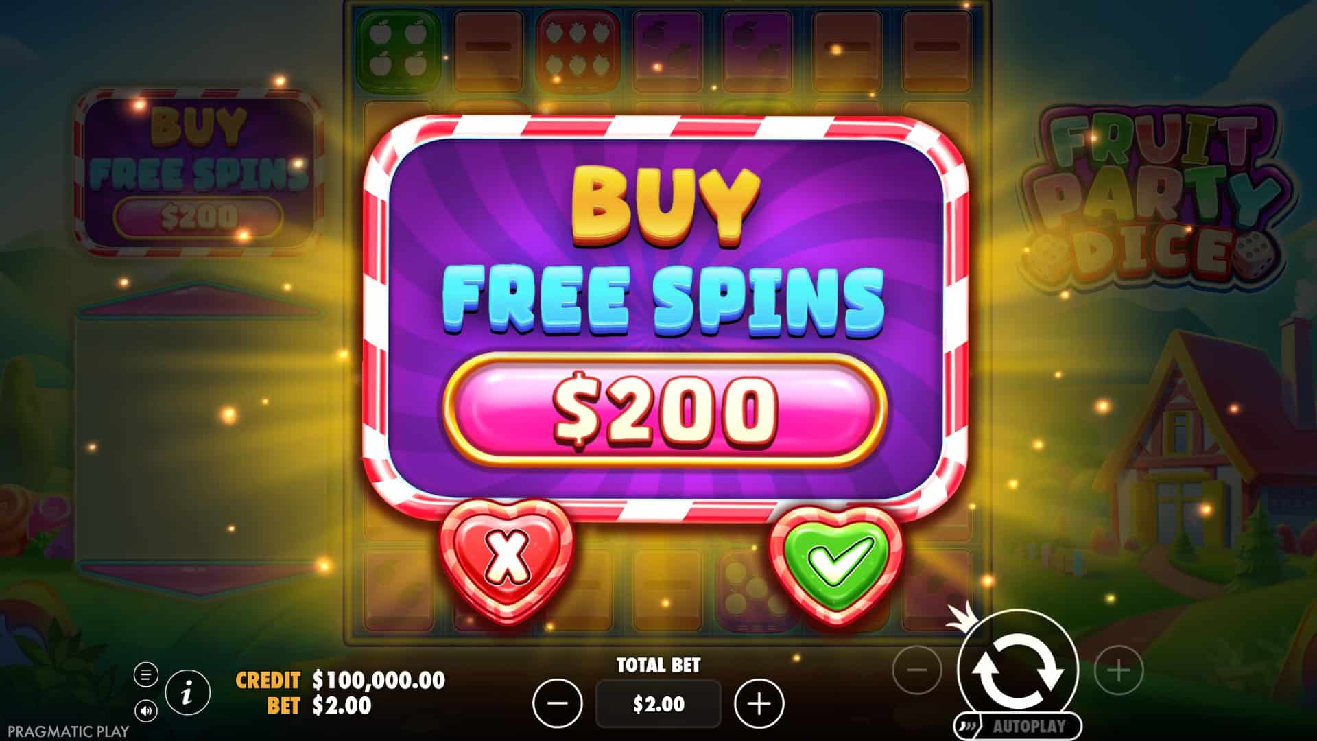 Fruit Party Dice Cluster Pays bonus buy menu