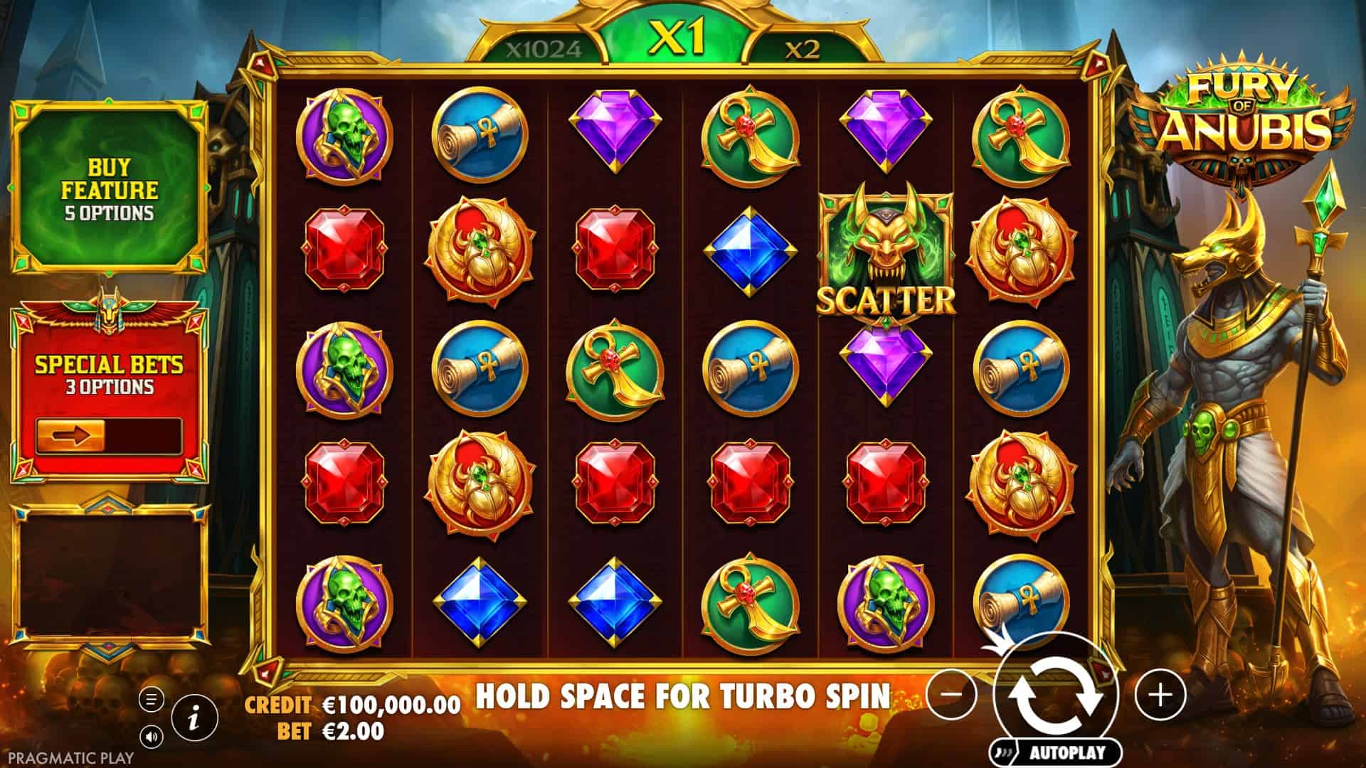 Fury of Anubis slot gameplay reels
