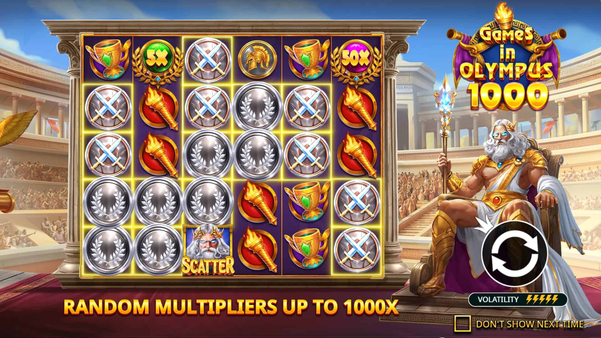 Games in Olympus 1000 slot intro screen