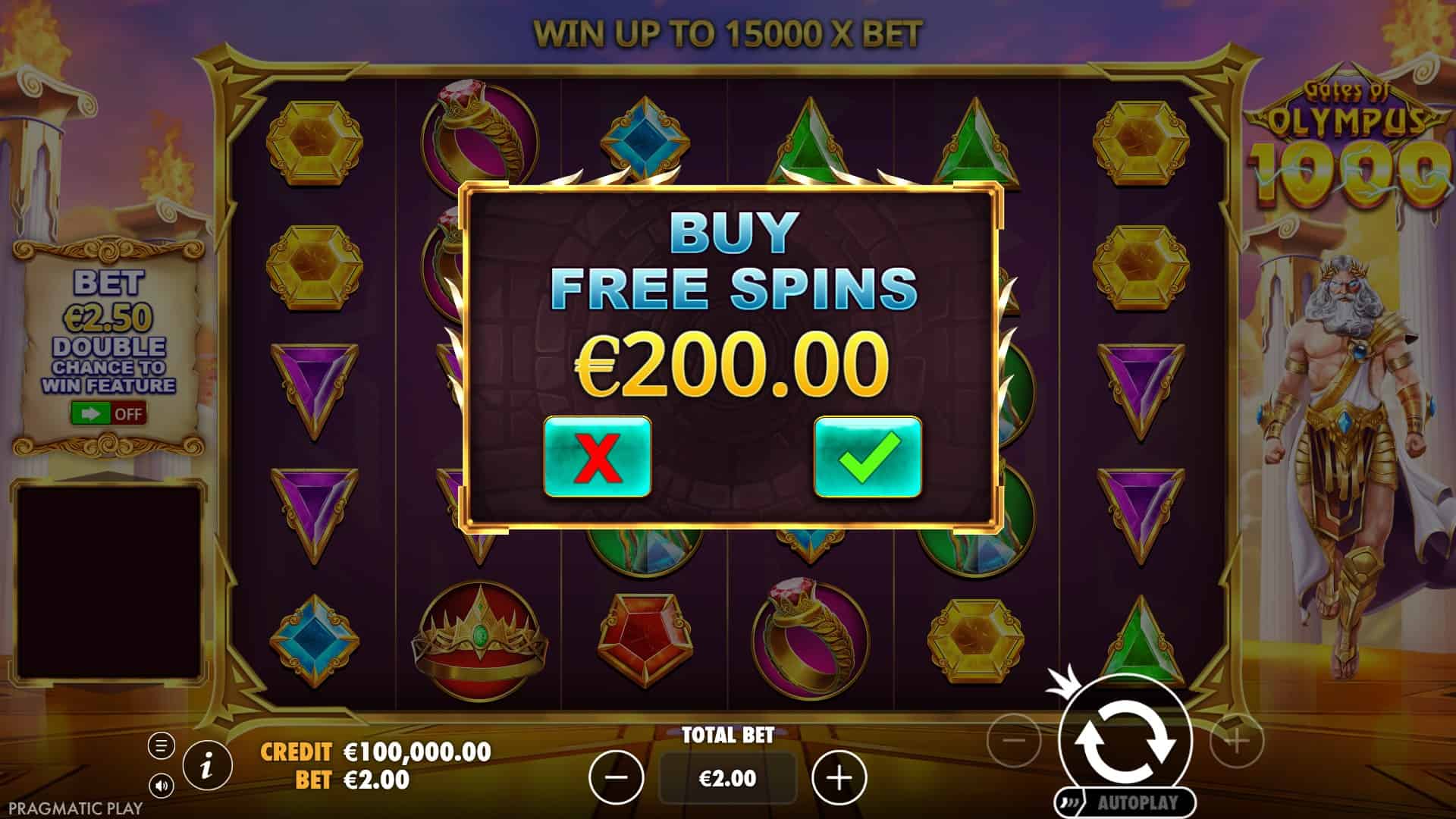 Gates of Olympus 1000 bonus buy menu