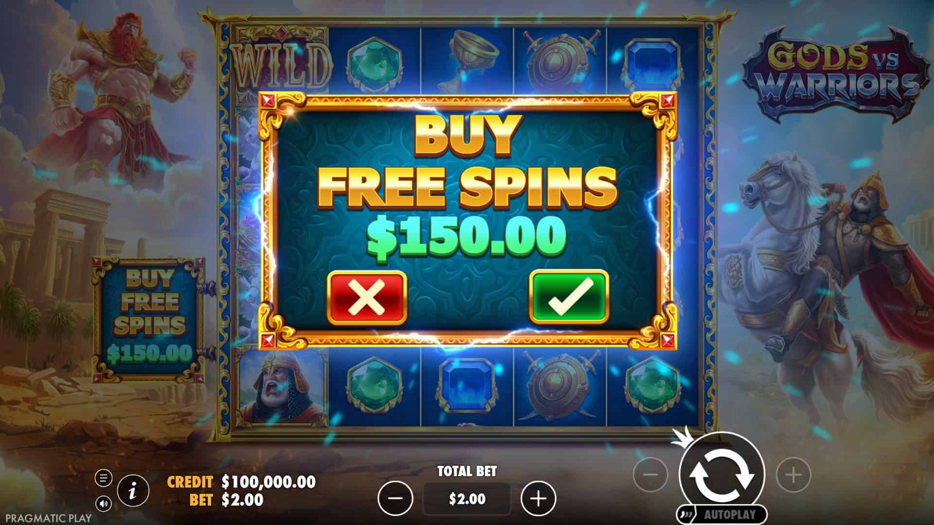 Gods vs Warriors bonus buy menu