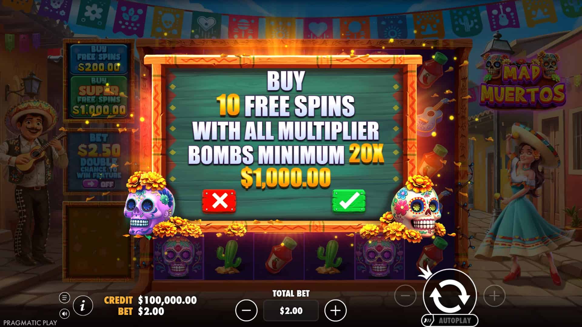 Mad Muertos bonus buy menu