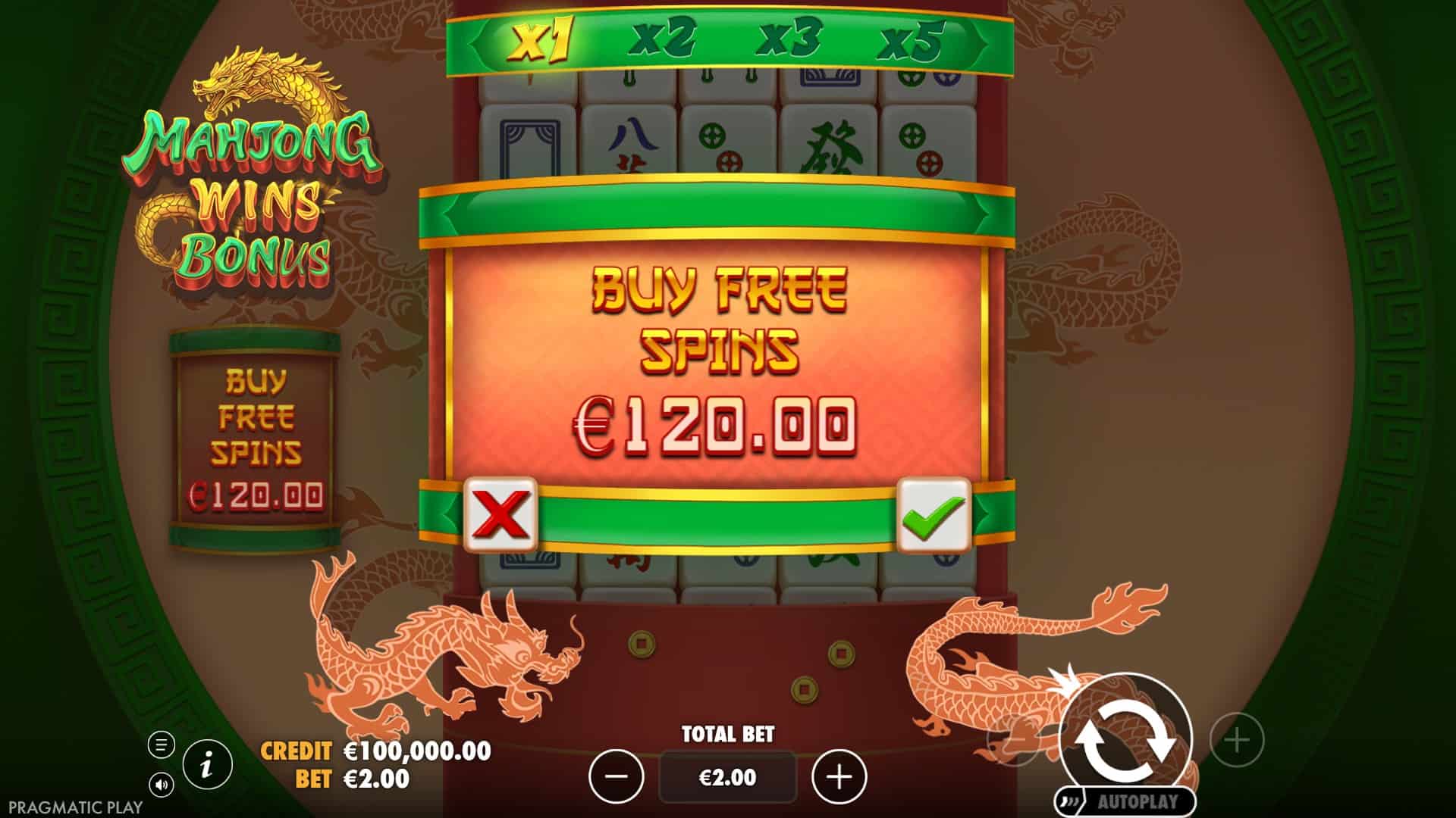 Mahjong Wins Bonus bonus buy menu