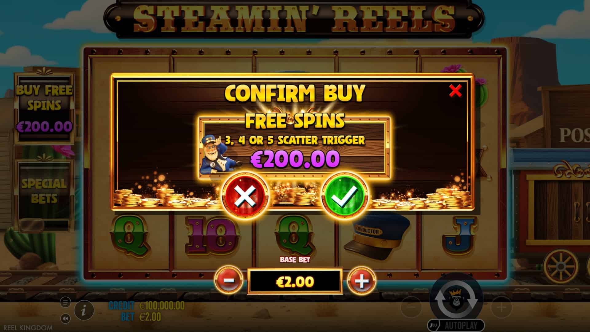 Steamin' Reels bonus buy menu