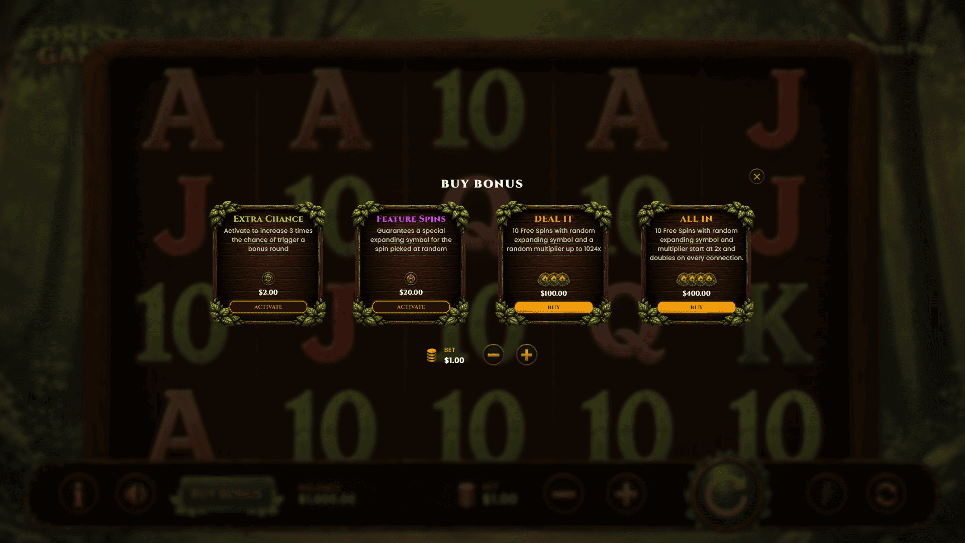 Forest Gang bonus buy menu