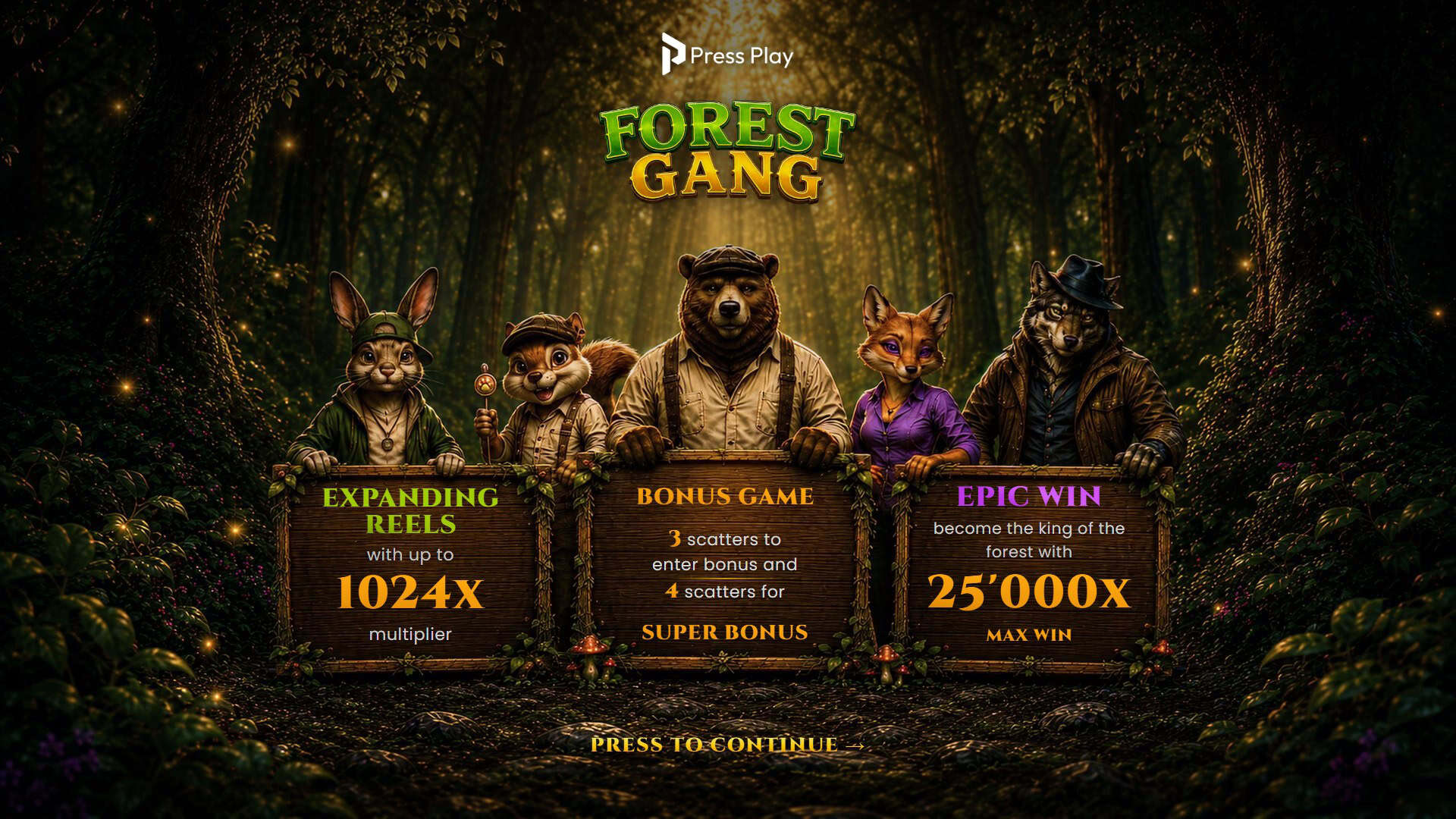 Forest Gang slot intro screen