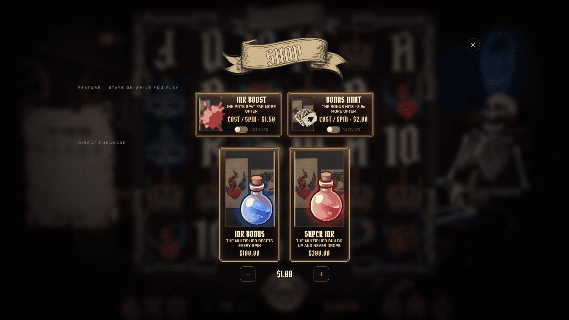 Inked bonus buy menu