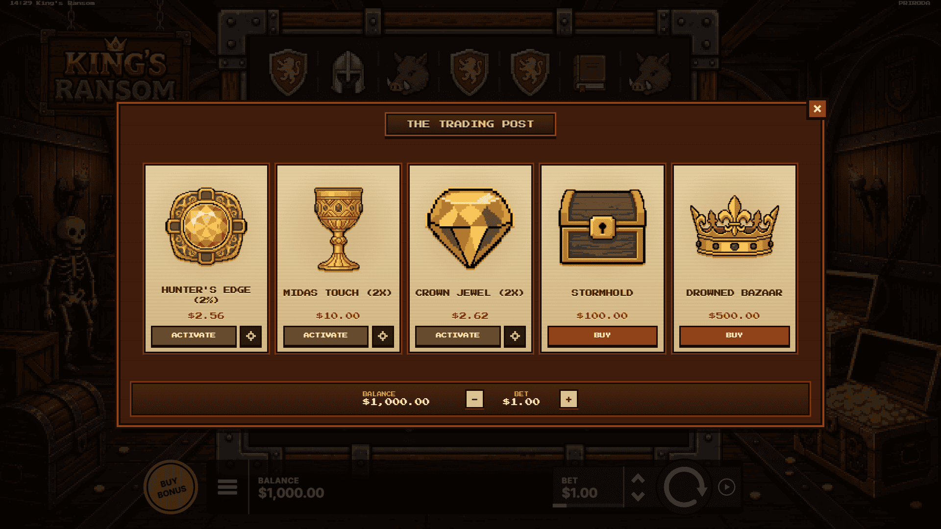 Kings Ransom bonus buy menu