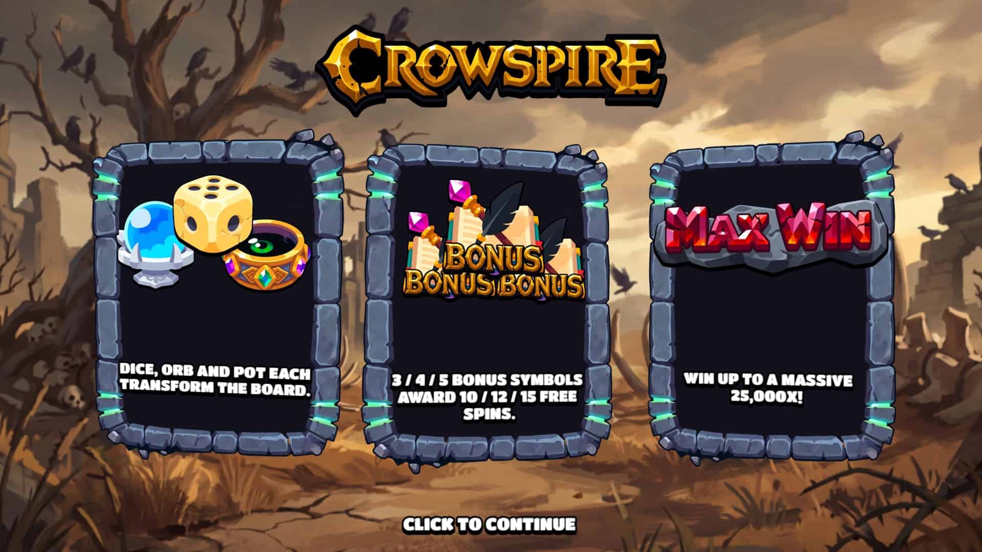 Crowspire slot intro screen