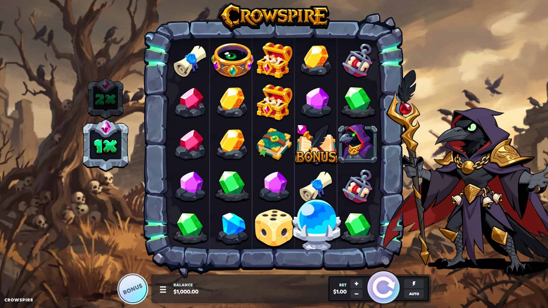 Crowspire slot gameplay reels