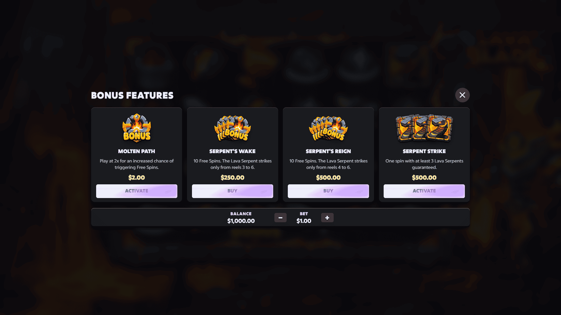 Lava Blade bonus buy menu