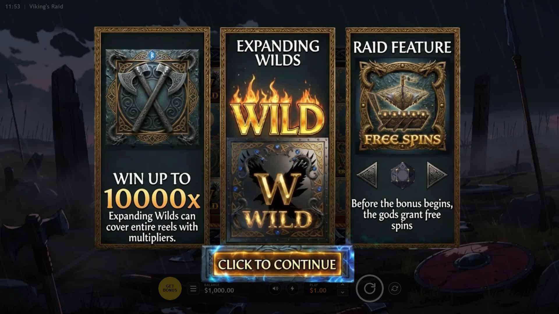 Vikings Raid slot intro screen