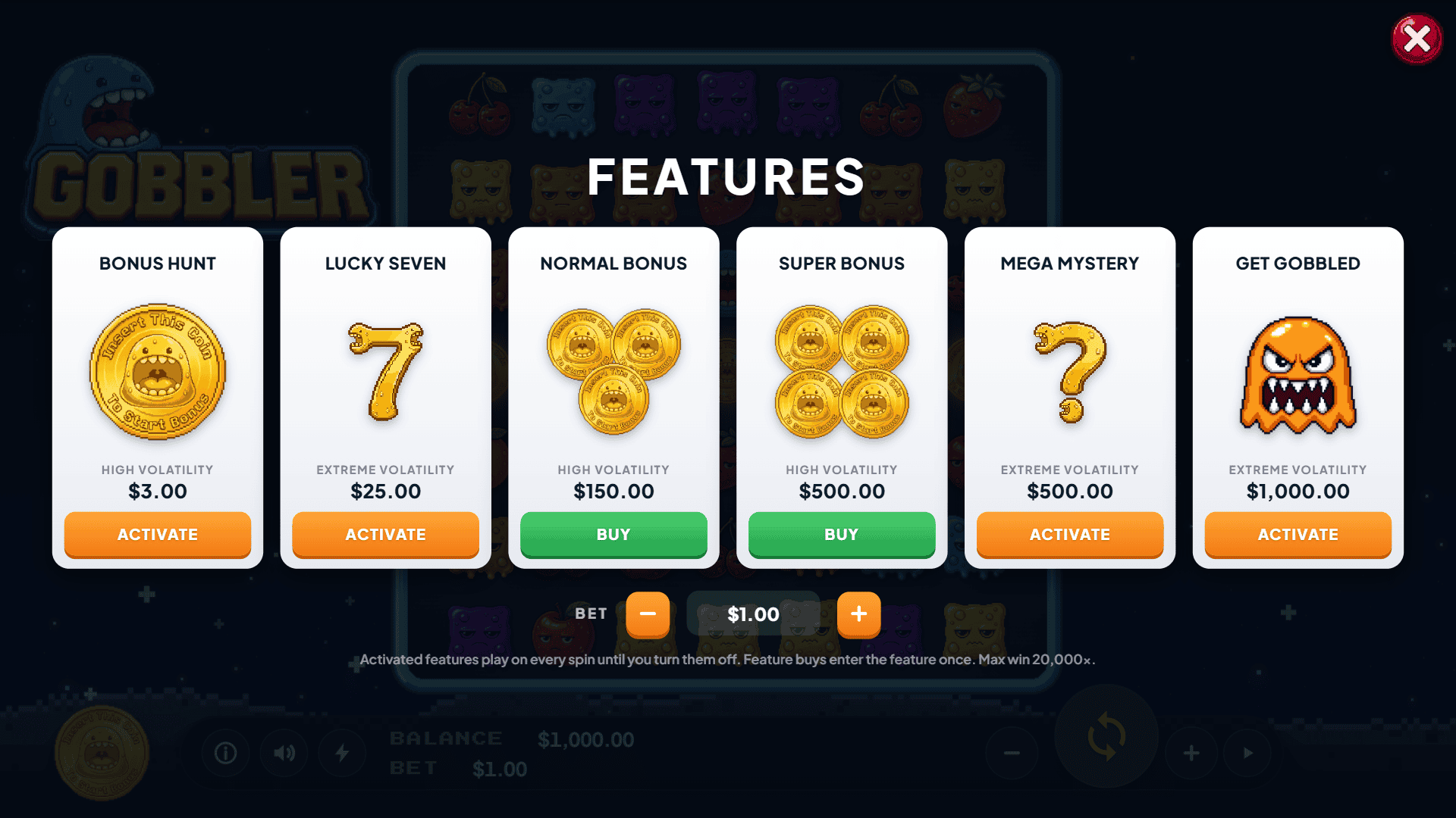 Gobbler bonus buy menu