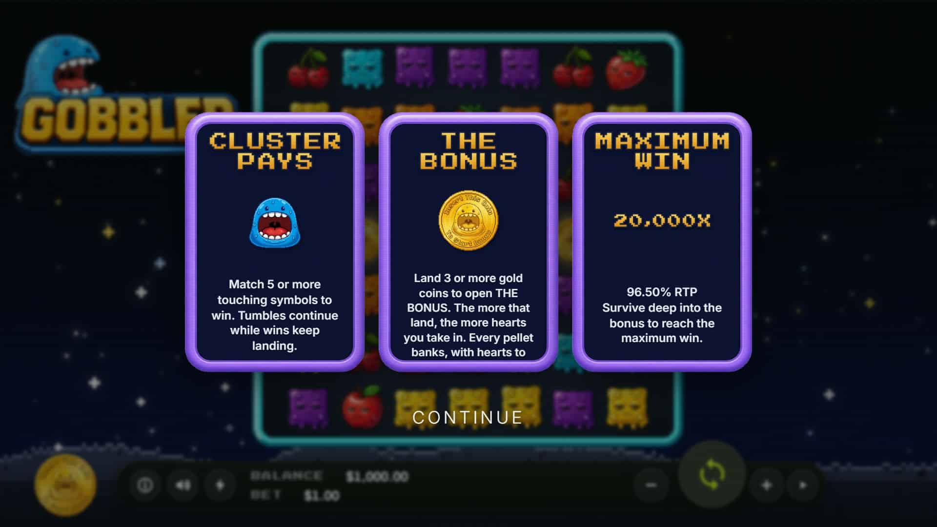 Gobbler slot intro screen