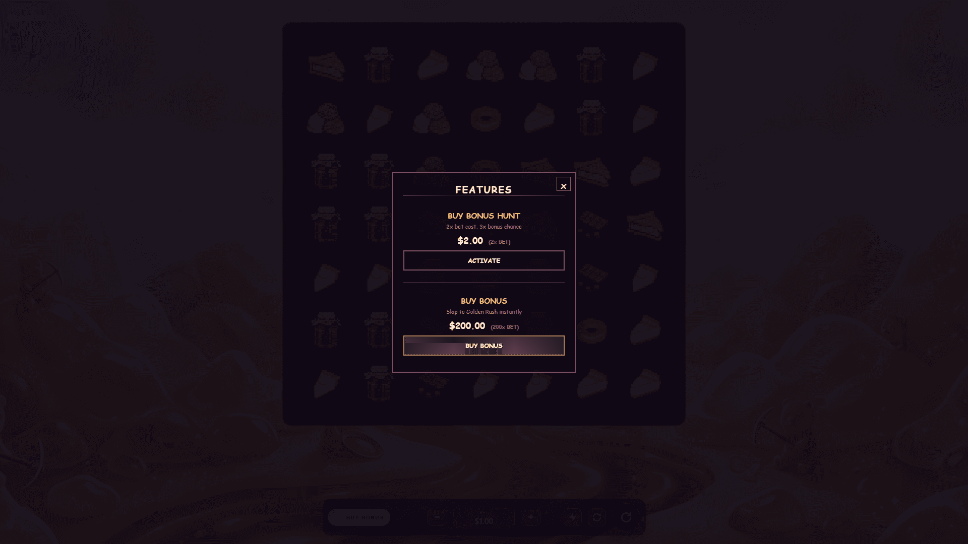 Gummy Gold Rush bonus buy menu