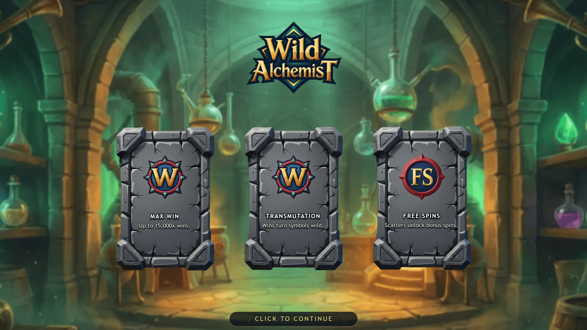 Wild Alchemist slot intro screen