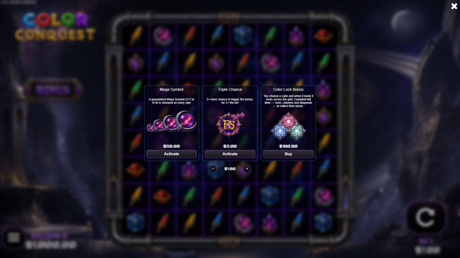 color conquest bonus buy menu