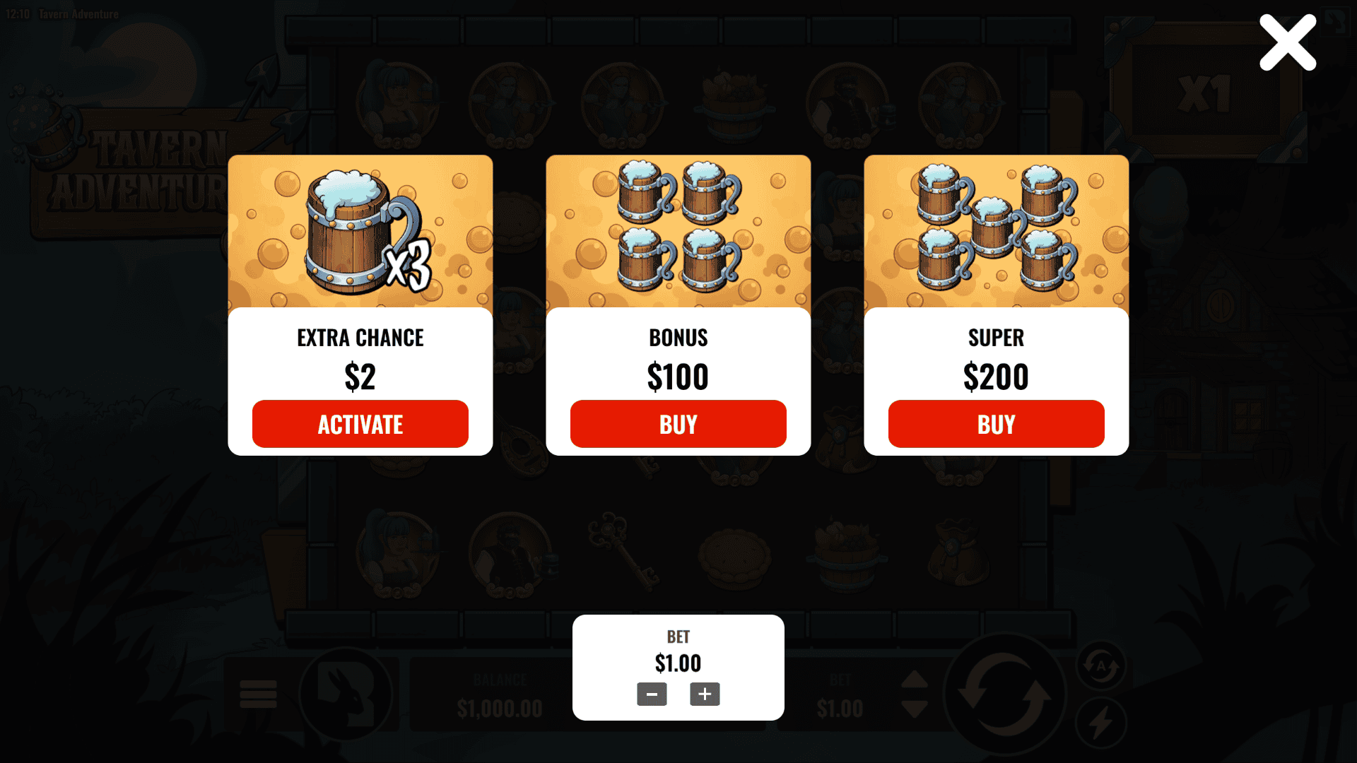 Tavern Adventures bonus buy menu