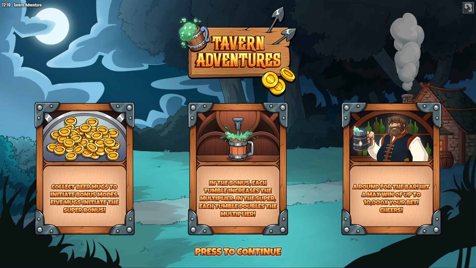 Tavern Adventures slot intro screen