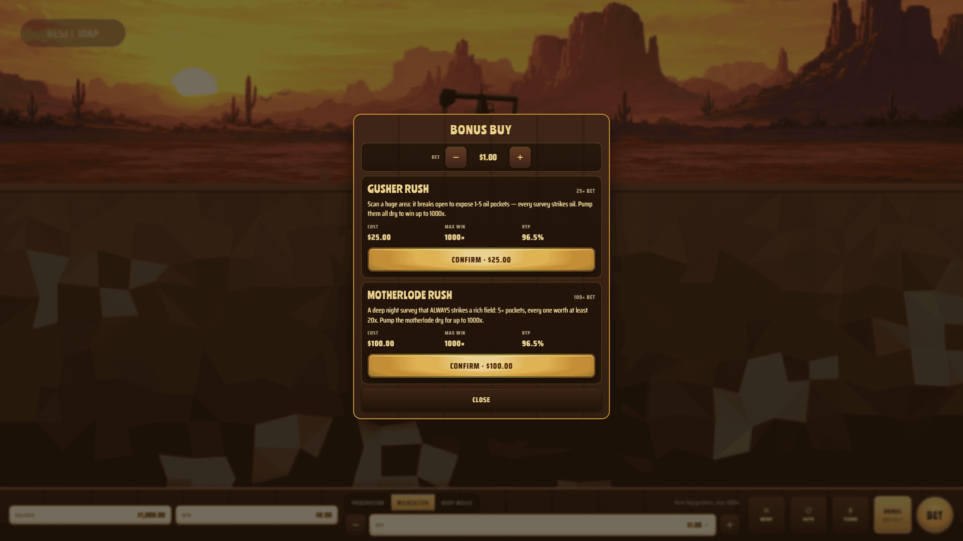 Pumpjack Fortunes bonus buy menu
