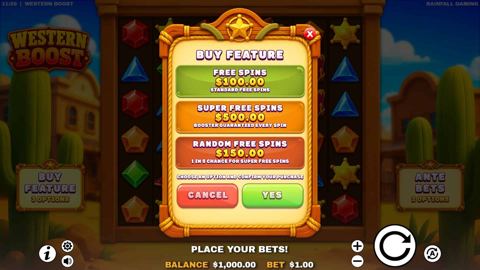 Western Boost bonus buy menu