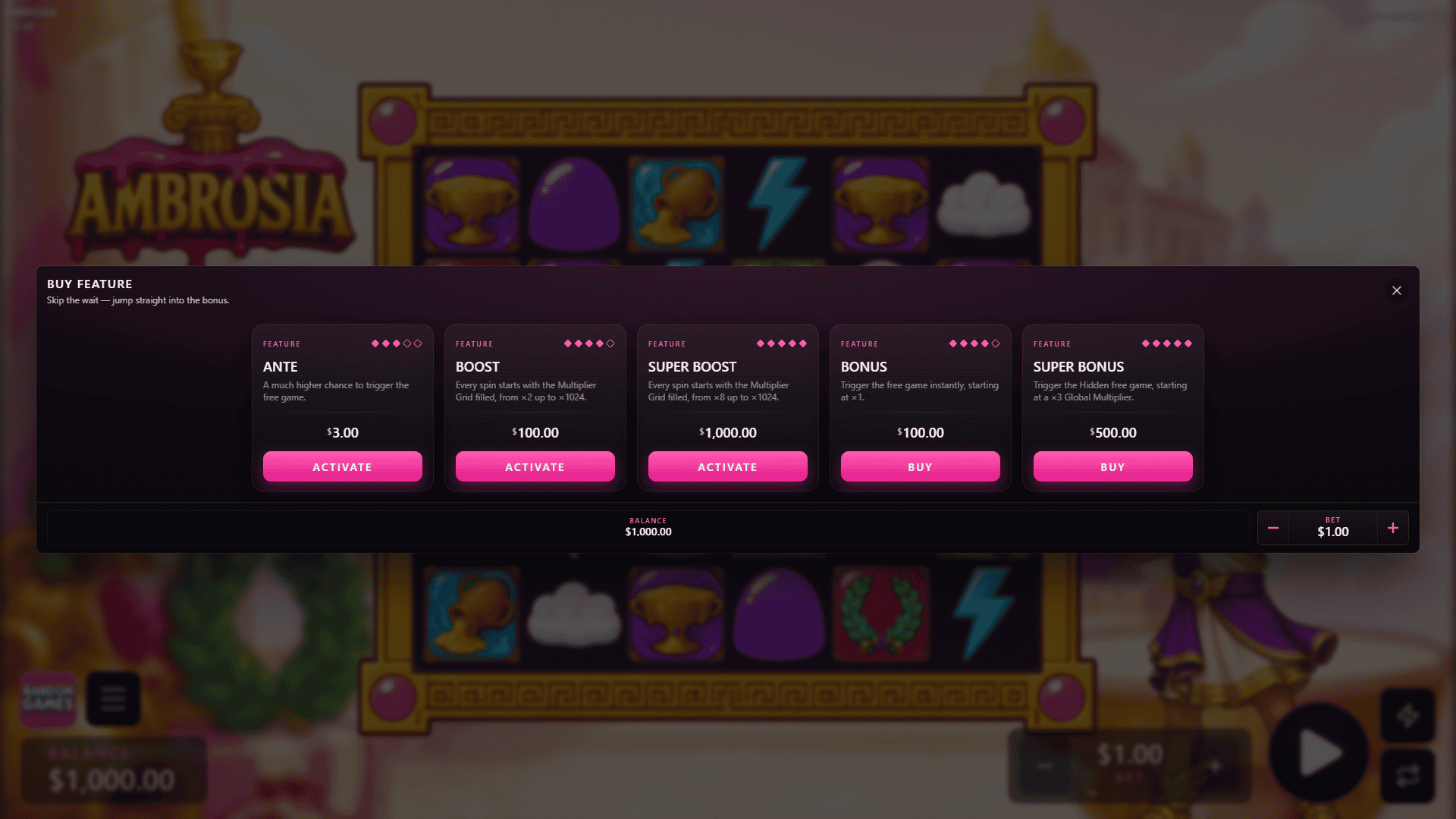 Ambrosia bonus buy menu