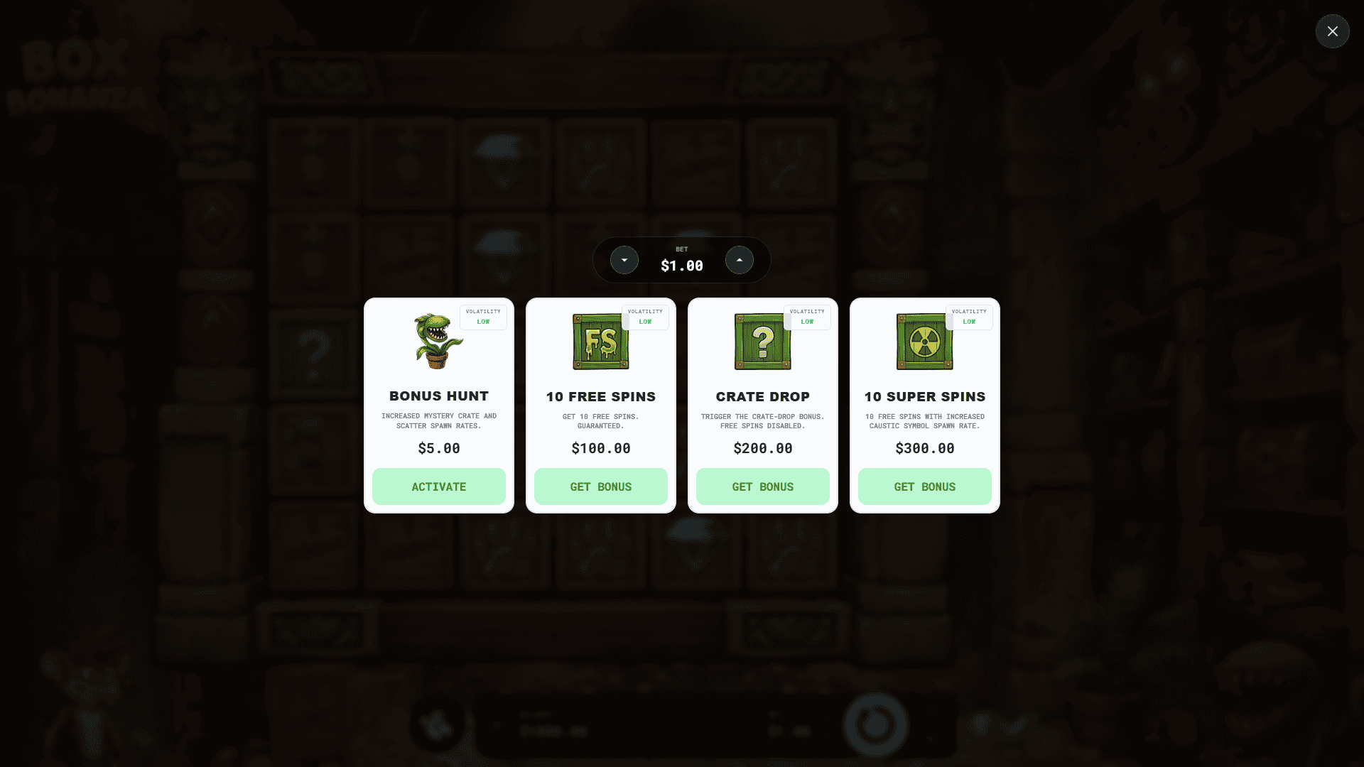 Box Bonanza bonus buy menu
