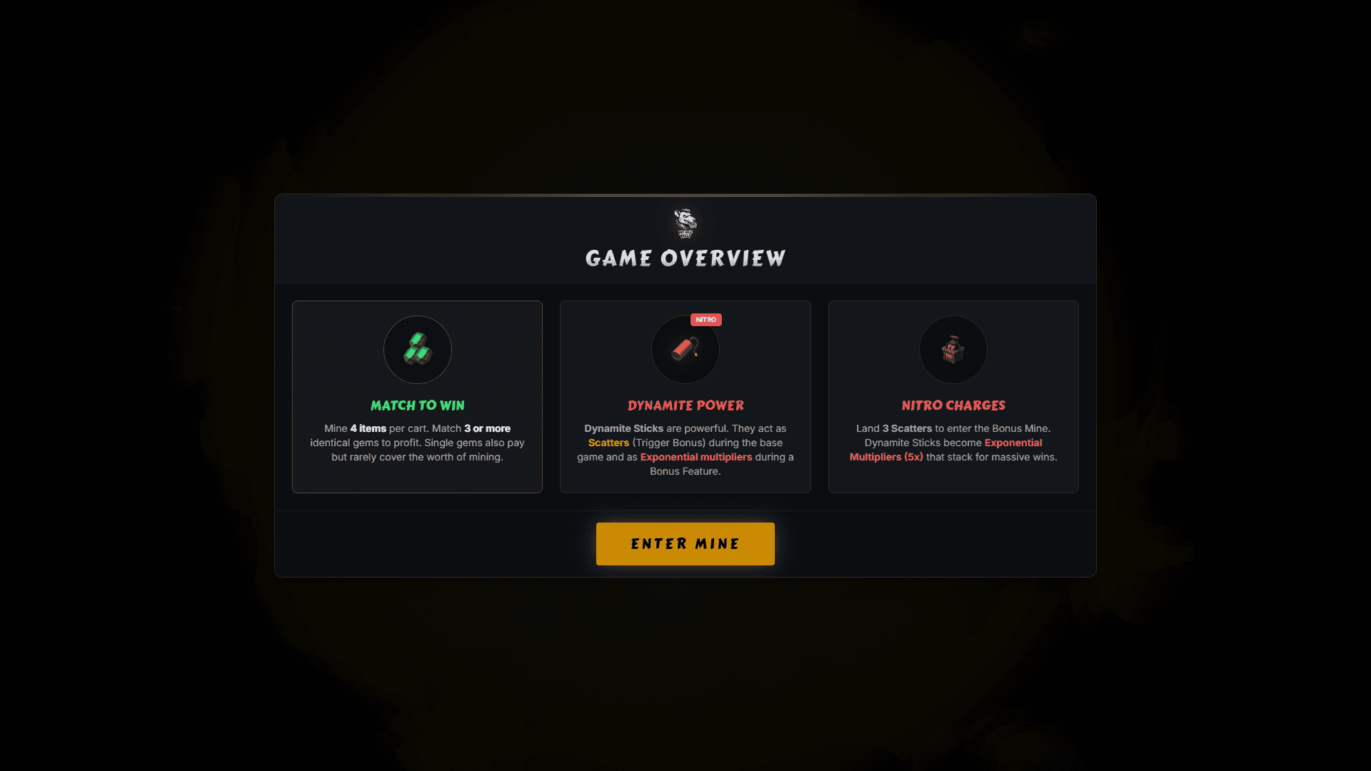 Dynamine slot intro screen