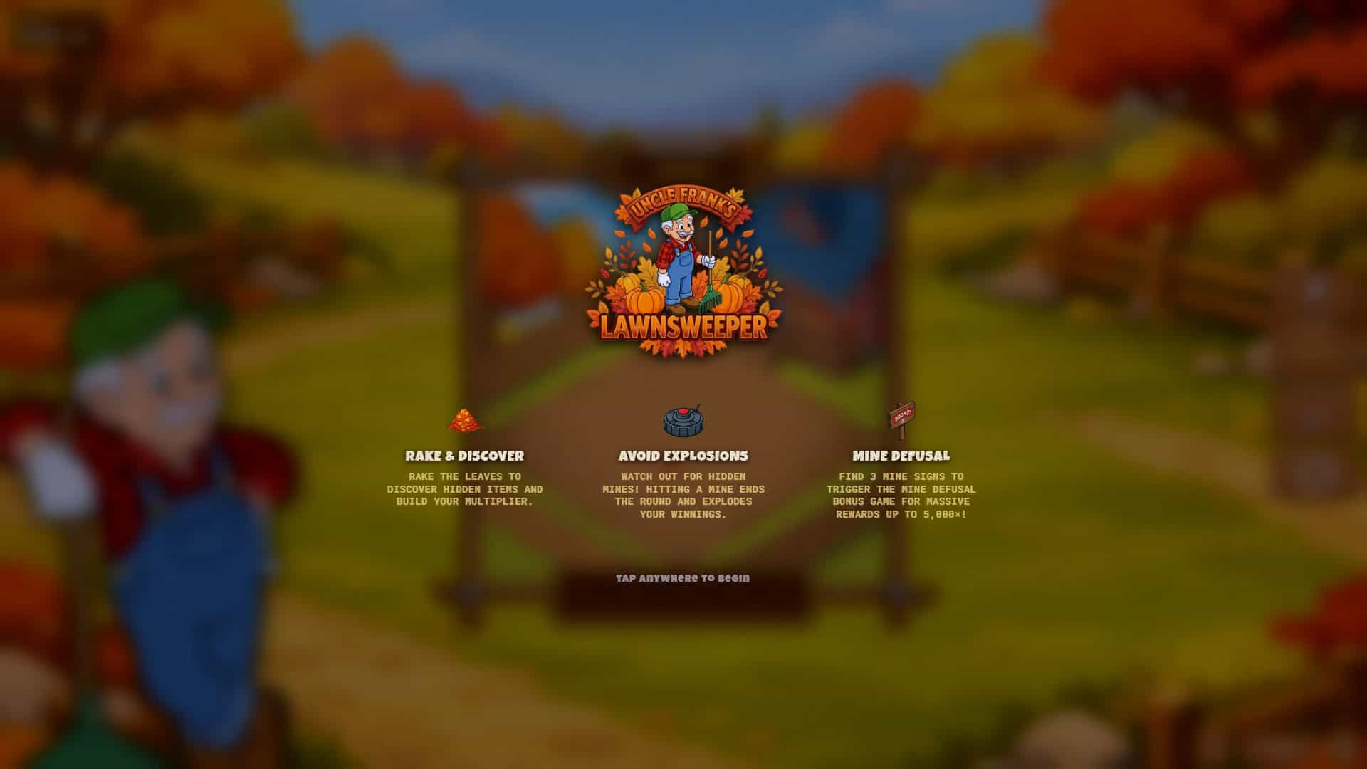 Uncle Franks Lawnsweeper slot intro screen