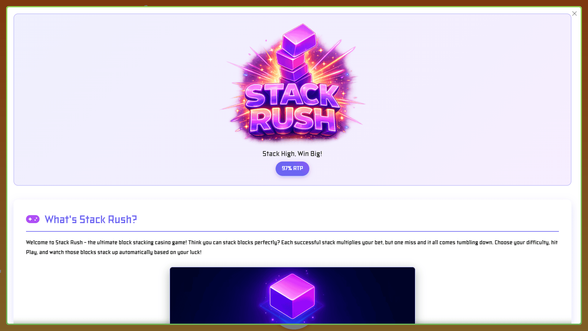Stack Rush bonus buy menu