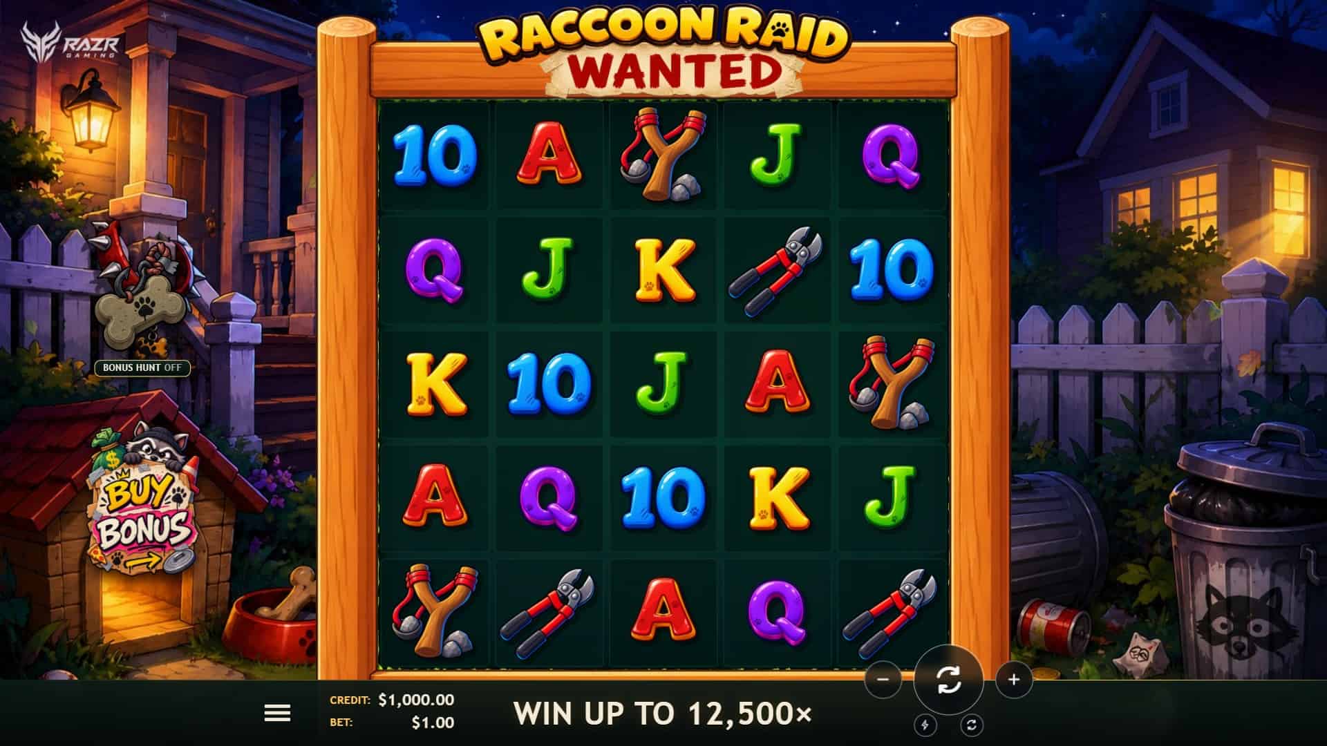 Raccoon Raid: Wanted slot gameplay reels