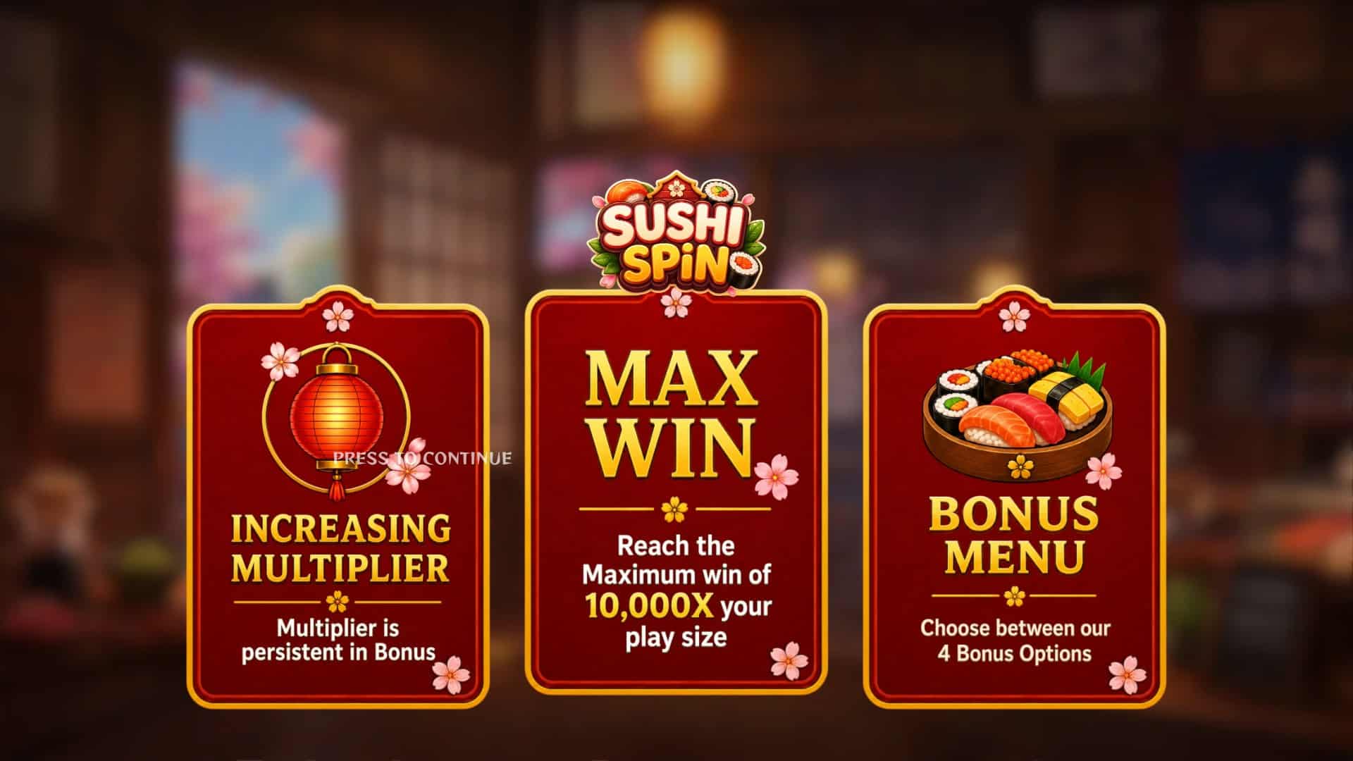 Sushi Spin Cluster Pays slot intro screen