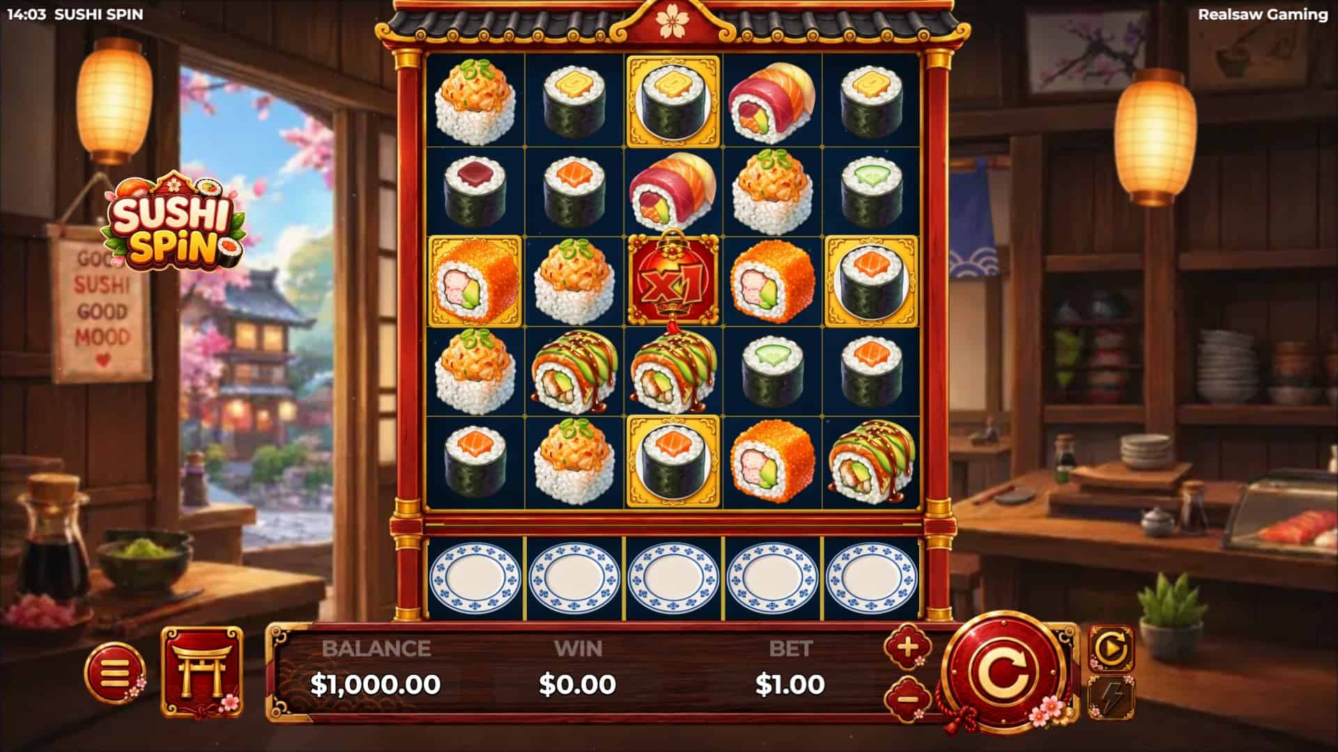 Sushi Spin Cluster Pays slot gameplay reels